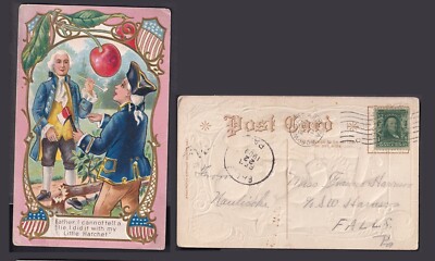 Washington Chops Down Cherry Tree with His Hatchet 1909 Vintage Used Postcard