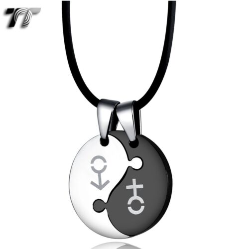 TT Two-Tone YING & YANG Stainless Steel PUZZLE Pendant for couple Free Two Chain - 第 1/1 張圖片