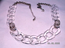 ...Charming Charlie...Silver Tone, Crystals, Clear Lucite Chain Necklace...