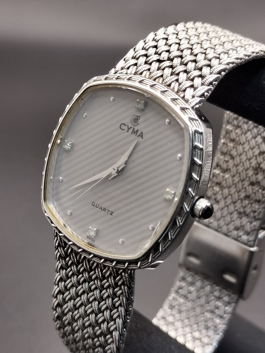 専用　計二点　silver925 CYMA 604 Men's Watch Quartz Silver 4P Diamond Battery
