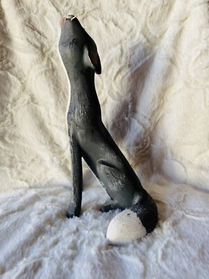Estate David Alvarez signed carved wood howling coyote Folk Art 11.5 .