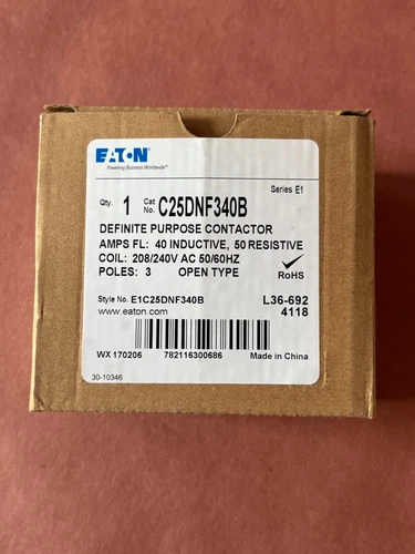 C25DNF340B Eaton / Cutler Hammer Contactor - 40 Amp  3 Pole  208/240V Coil