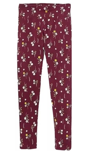 Justice Girls Leggings Burgundy 8 Full Length Flowers Elastic Waistband Stretch - Picture 4 of 11