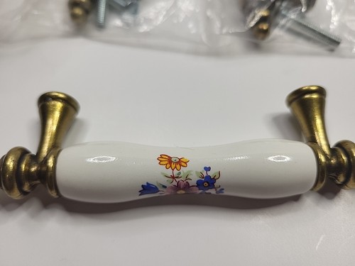 4 Amerock BP76243-FWB Antique Brass Cabinet Pull w/Floral White Ceramic Center - Picture 4 of 6