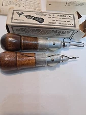 2- Vintage C.A. Myers Co. Sewing Awls For Leather With Instructions & 1-Box (e)