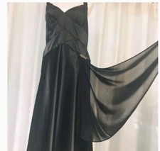 Jones Wear Black Satin Party Dress w Rhinestone Embellished Sash Size 14 New