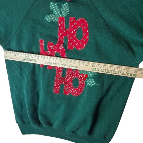 VTG Christmas Sweatshirt Women's XL Ho Ho Ho Collar Hanes Green Red Holiday Xmas - Picture 7 of 8