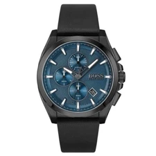 Hugo Boss 1513883 randmaster Chronograph Blue Dial Black Leather Strap Watch