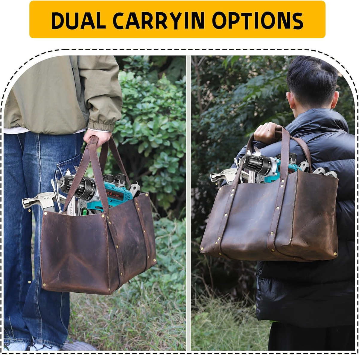 Leather Tool Bag Wide Mouth Tool Storage Bag for Hand Tools 16