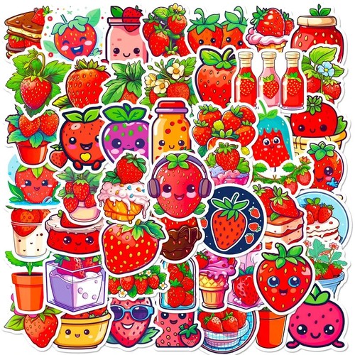 50pc Strawberry Sticker Pack Lot Laptop, Phone Case, Scrapbook, Journaling