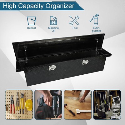 63''x 12.2''x 11.8'' Aluminum Stripes Plated Tool Box Pick Up Truck Bed &Lock Key