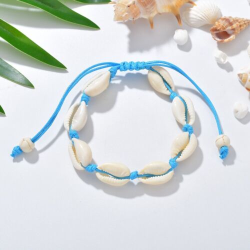 Bracelet Kauri coquille mer bracelet de coquille surfeur coquille de kaurim bleu beige - Photo 1/1