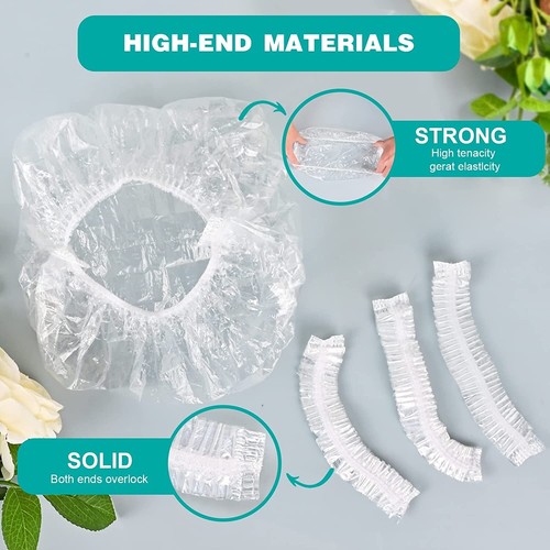 Disposable Shower Caps, 200PCS Disposable Clear Plastic Waterproof Hair Shower C - Picture 6 of 7
