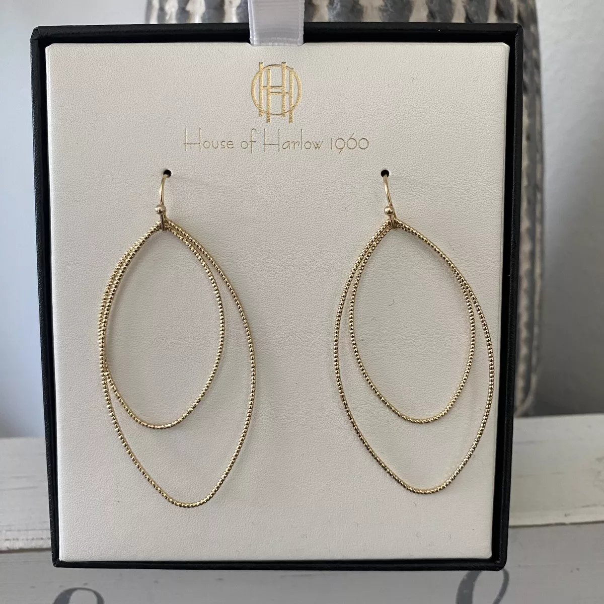 House of Harlow 1960 Gold Dangle Double Drop Earrings NIB eBay