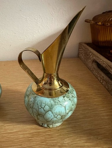 VINTAGE Delft Holland handbemalt Messing und blau marmoriert Ewer Krug Vasen - Bild 8 von 10