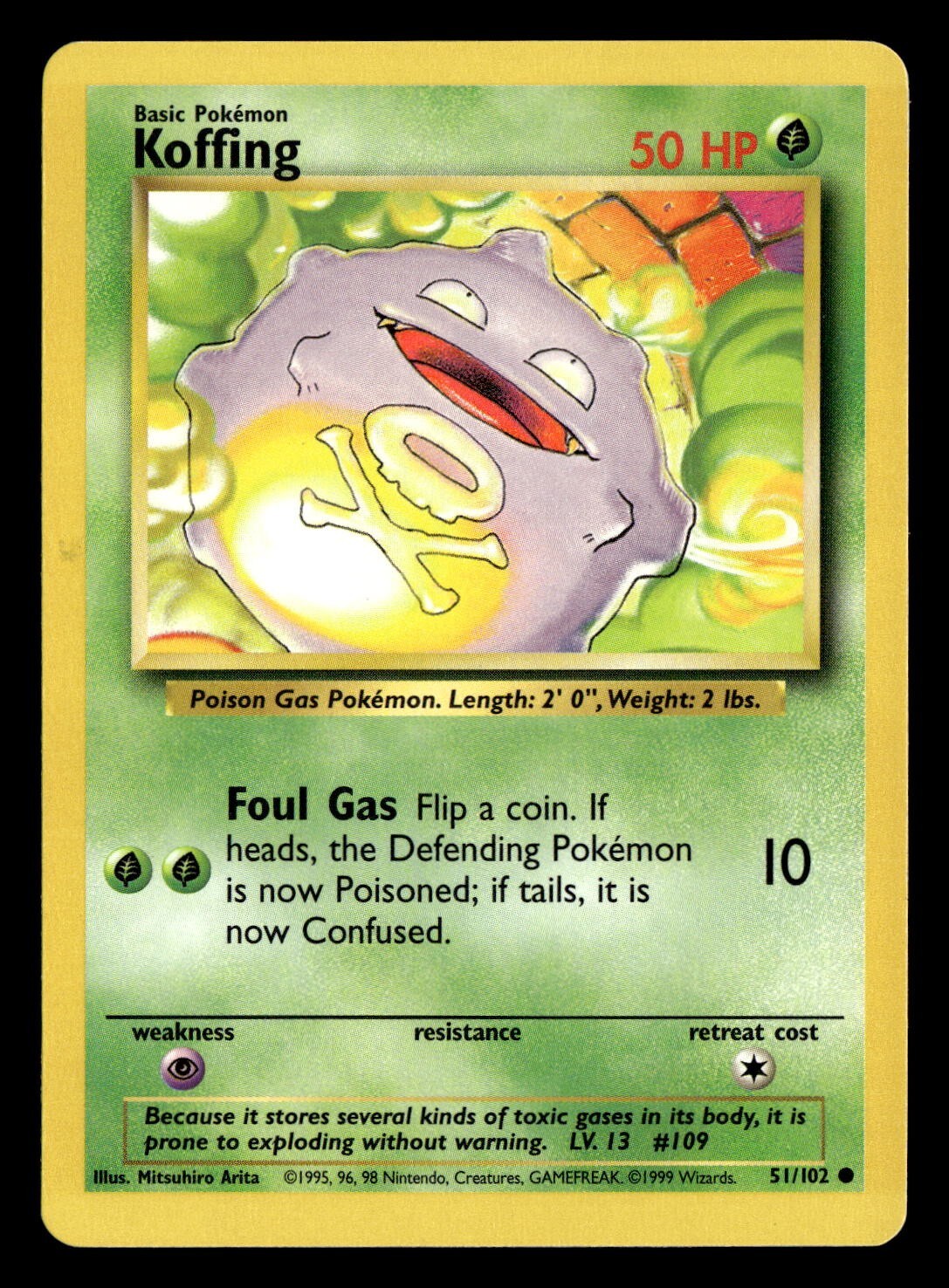 1999 Pokémon Base Set Unlimited KOFFING 51/102 LP