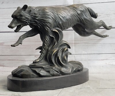 Exquisite Wolf Kunst Signiert C Williams Bronze Skulptur Marmor Figur Hütte
