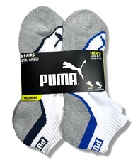 PUMA SOCKS MEN'S - QUARTER CUT - WAVE 253 - WHITE BLUE - LARGE 10-13 PACK 6 XX