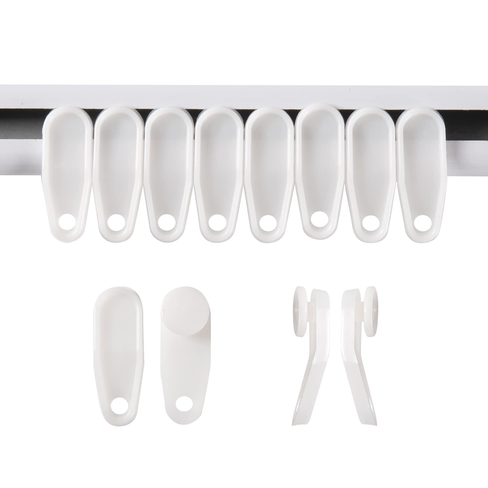 White Traverse Rod Slides Curtain Track Glider Hooks for Curtains(30 PCS)