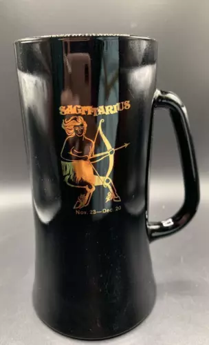 Vtg GOLD Sagittarius Zodiac Tiara BLACK Glass Cup Stein  6.5"