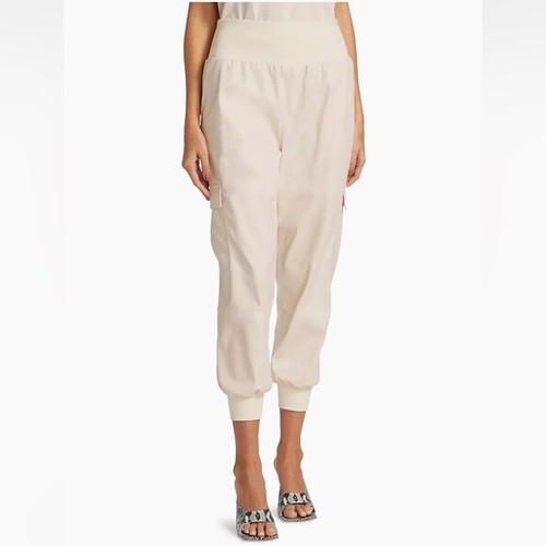 NWT Cinq a Sept Giles Faux Leather Cargo Jogger Pants Dune Beige Cream Sz S - Picture 4 of 16