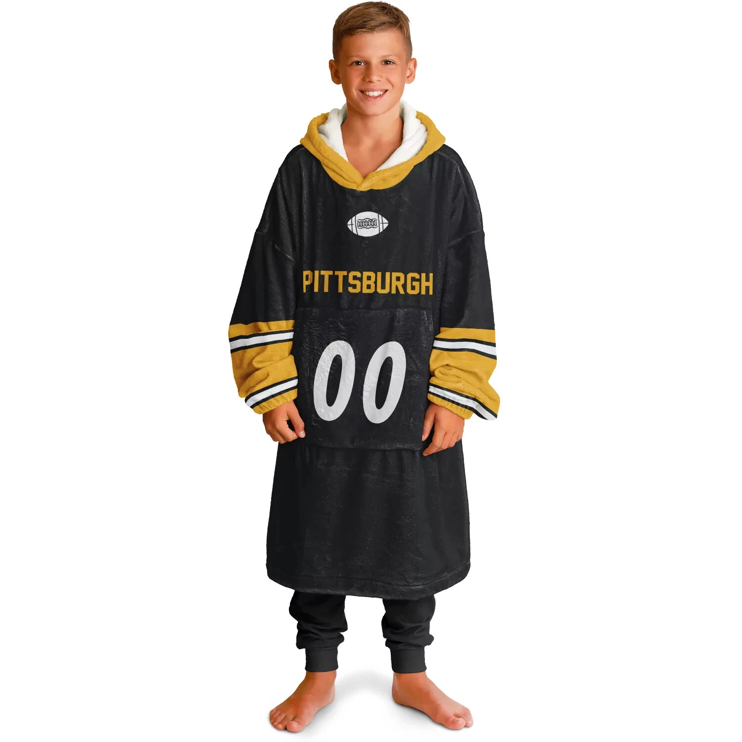 Personalized Pittsburgh Unisex Kids Hoodie Blanket | Football Wearable Blanket