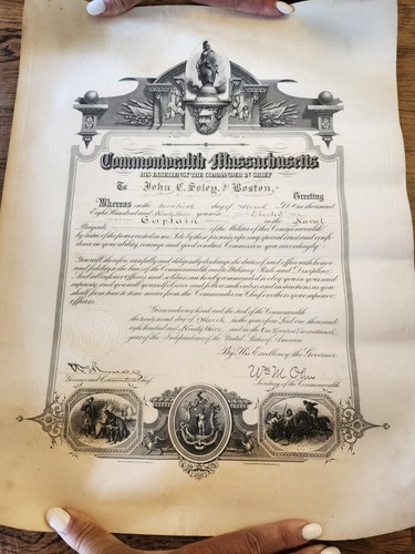Massachusetts appointment Naval brigade. Signed by Governor William Russell