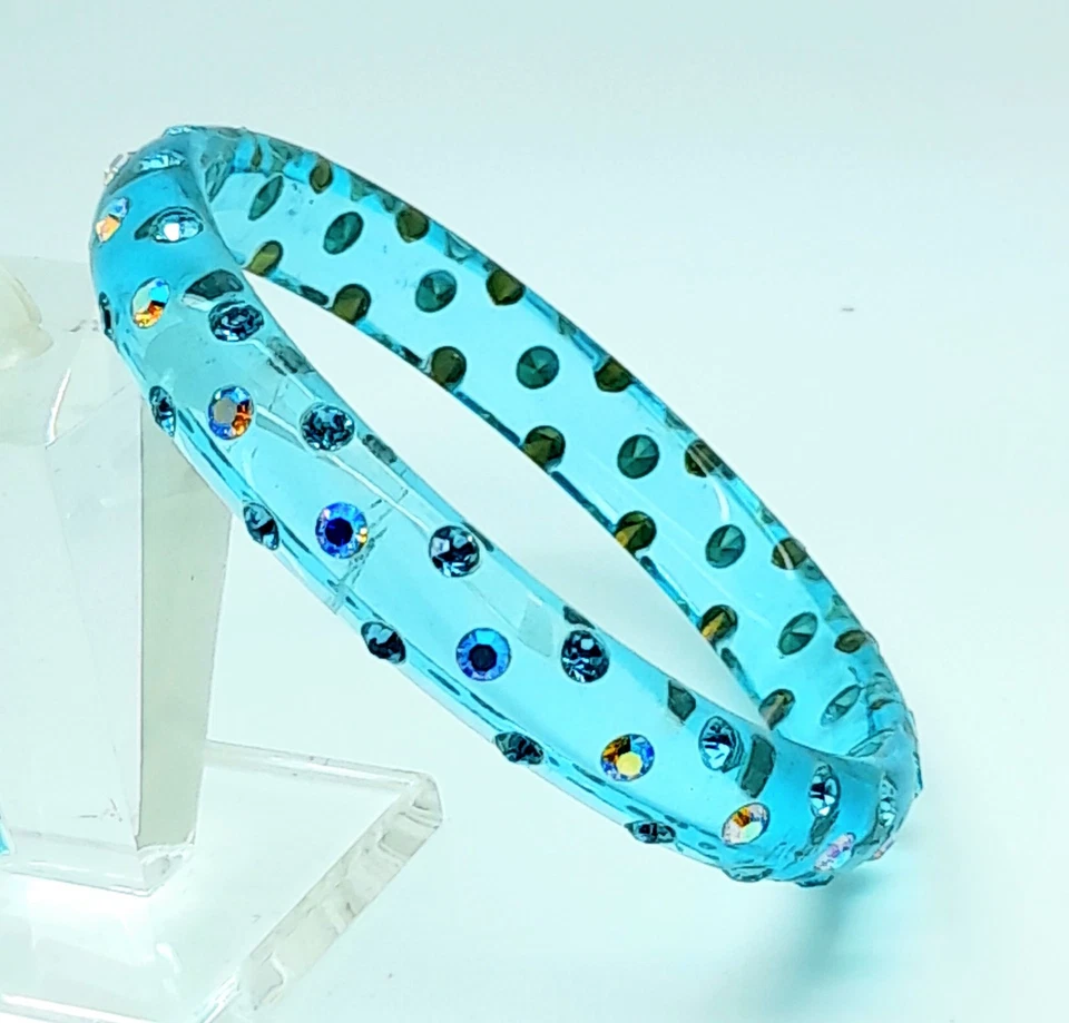 Pulseras brazalete moda pedrería azul transparente redondo plástico azul y ab Foto 4 de 4