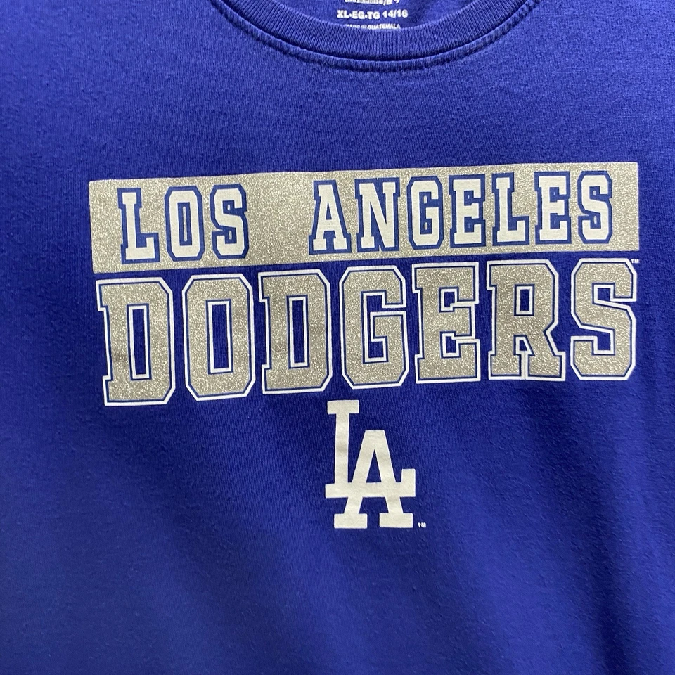 Los Angeles Dodgers Niñas XL 14-16 Camiseta Brillo Brillo Manga Corta Azul Foto 3 de 4