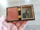 Small Antique Cased Tintype Tin Type of 2 Girls Shoulder to Shoulder - Estate