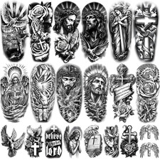 77 Sheets Christian Temporary Tattoo Adult, Religious Jesus Christ Cross Angels