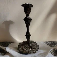 VTG Bronze Candlestick Holder Ornate Rococo Baroque Style Home Decor 10"