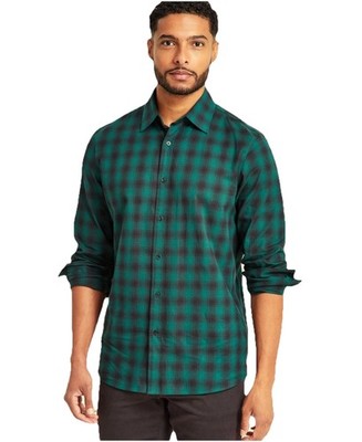 Michael Kors Mens S Classic Fit Shadow Plaid Shirt In Emerald Green Black |  eBay
