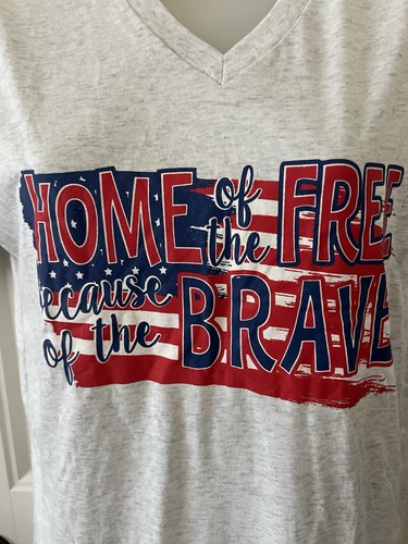 Jane Marie Women’s USA America Patriotic Top T-Shirt Gray heather 4th of July SM - Picture 3 of 10