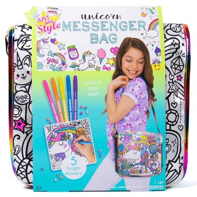 Color Your Own Unicorn, Personalized Doodle Messenger Bag with Adjustable Str...