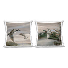 Geese  Ducks in Nature Green Abstract Polyester 18 In. X 18 In. Throw Pillow Se