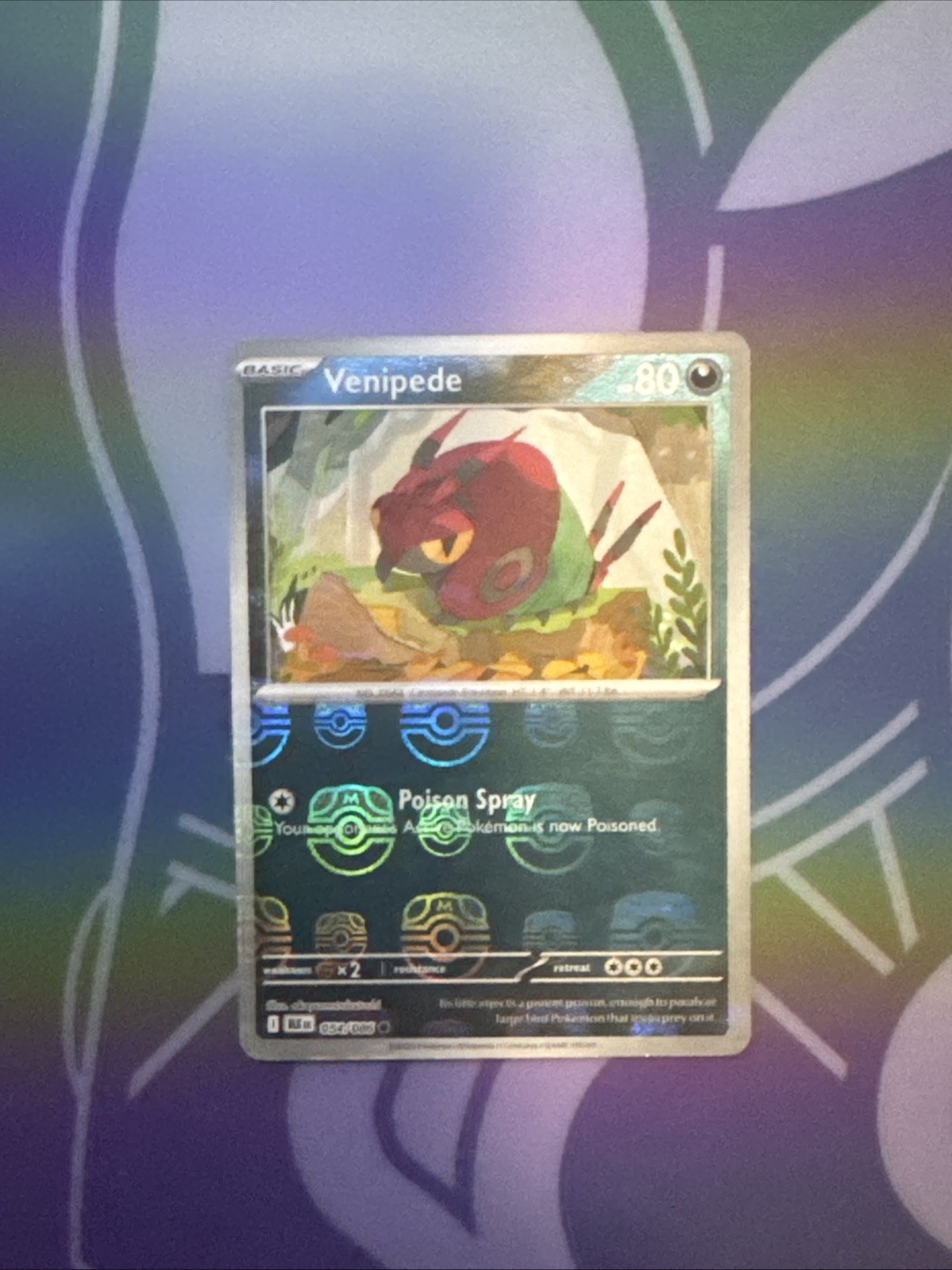 Venipede (Master Ball Pattern) 054/086 Sv: Black Bolt Holo Pokemon Card NM/M