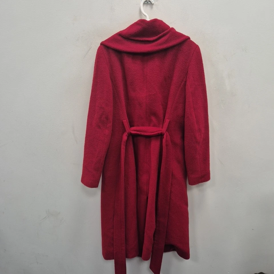 Hobbs Red Soft Alpaca Wool Wrap Belted Midi Length Chic Diva Elegant Coat Uk 12 - Image 2 of 4