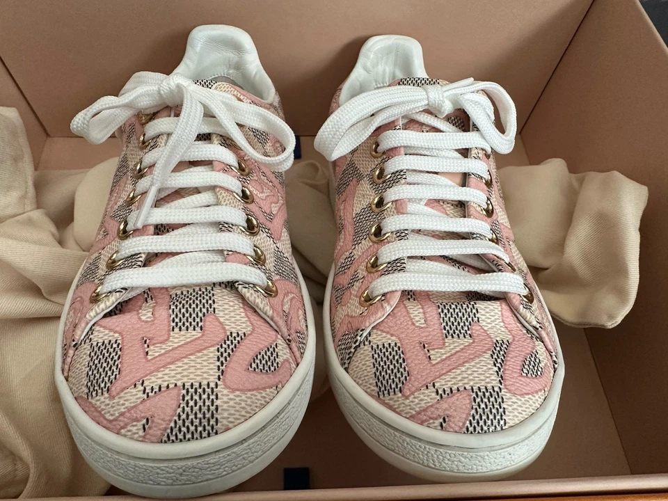 Louis Vuitton Pink Damier Front Row Line Sneakers / 34EU (4W) / RETAIL $925+ - Image 2 of 4