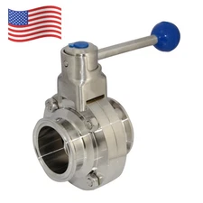 OD 2" inch 51mm Sanitary Butterfly Valve Tri Clamp W/ 2.5" ferrule Stainless 316