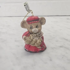 Vintage Jasco Caring Critter Chimer Christmas Bell Ornament - Mother Baby Mouse