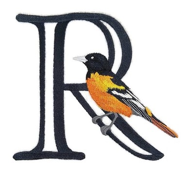 Letter R and Oriole Embroidered Iron On/Sew Patch (6.7'' x 6.1'')