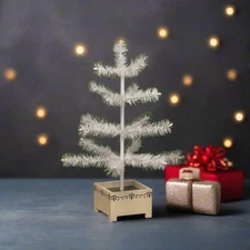 Ragon House Germany Style 18" Ivory Feather Tree in Stenciled Wood Base