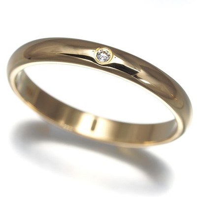 Auth Cartier Ring Diamond 1895 Wedding Band 2.6mm EU50 18K 750 Yellow Gold