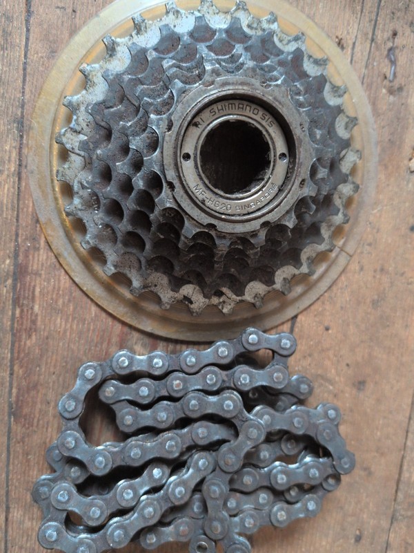 Shimano SIS 6 Speed Freewheel Cassette  Vintage Retro MF-HG20 14-28T + chain 