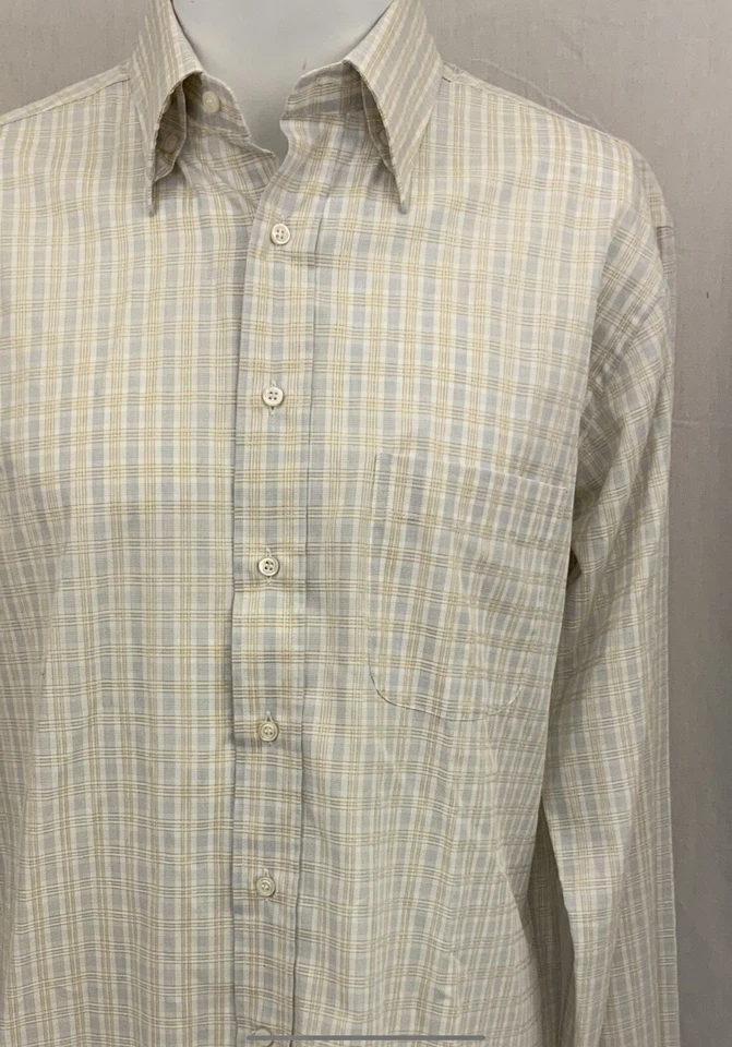 Camisa Ingram Botón M Gris Cuadros 100% Algodón Hecha en Italia Usada Una Vez YGI Q1-63 Foto 3 de 4