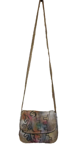 Borsa a tracolla vintage anni 80 in pelle geometrica dipinta a mano Brit Rosen - Foto 2 di 10