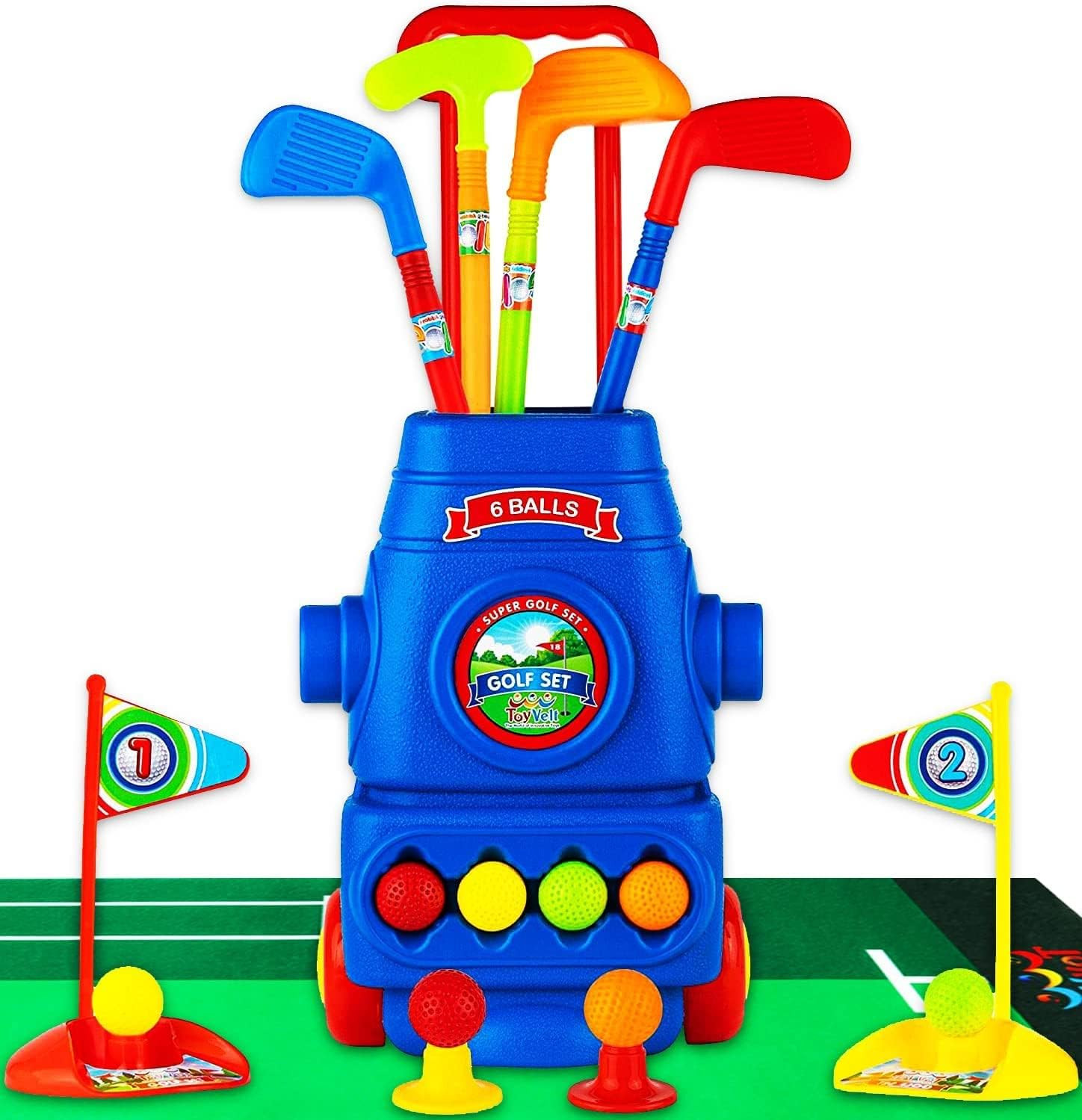 Toddler Golf Set - Kids Golf Clubs with 6 Balls, 4 Golf Sticks, 2 Practice Holes