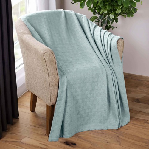 100% Cotton Thermal Basket Weave All Season Blanket Luxury Solid Sofa Bed Throw - Picture 9 of 147
