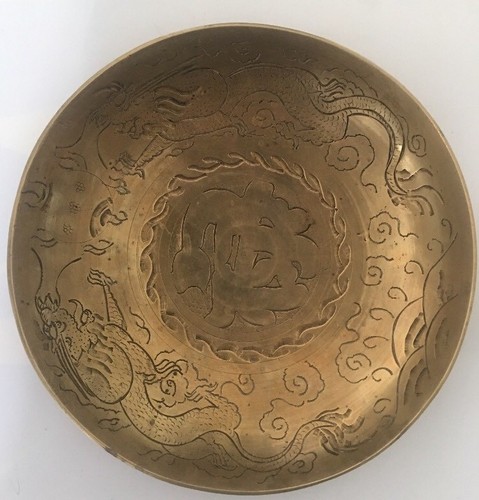 Vintage Antique Brass Dragon Hand Engraved Design Plate Bowl 9" China It/284 - Picture 2 of 6
